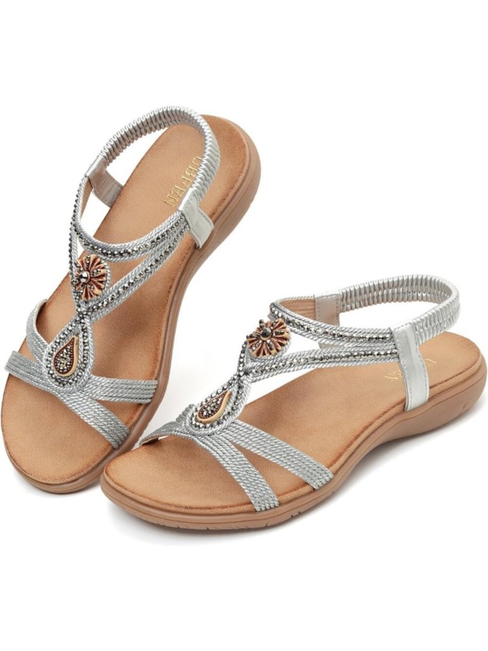 Stylish Rhinestone Flat Sandals for Women - Comfortable Bohemian Vacation